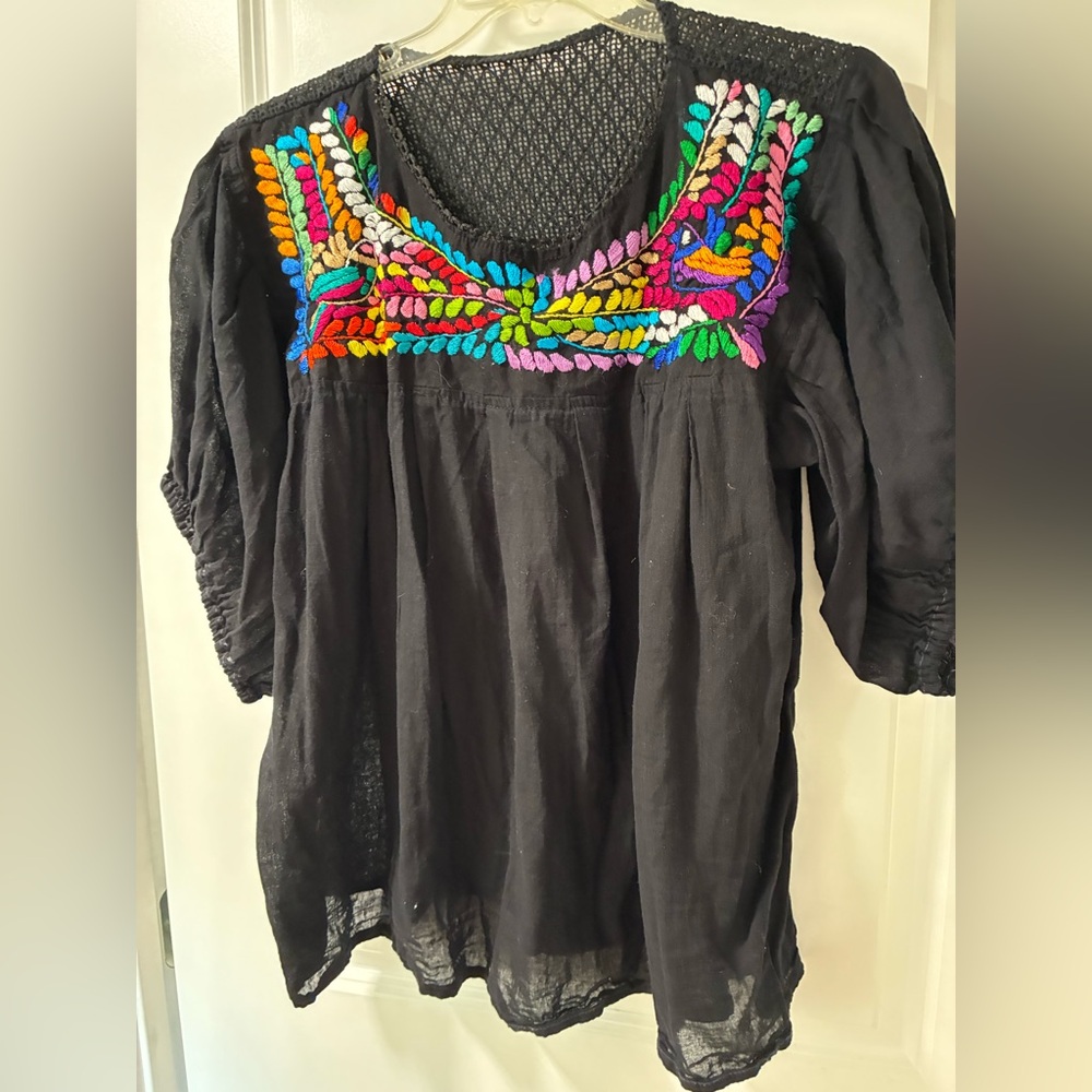 Embroidered Black Boho Top